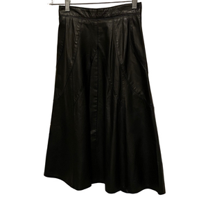 The Leather Ranch Black Leather Chic A-Line Midi Skirt Size 1